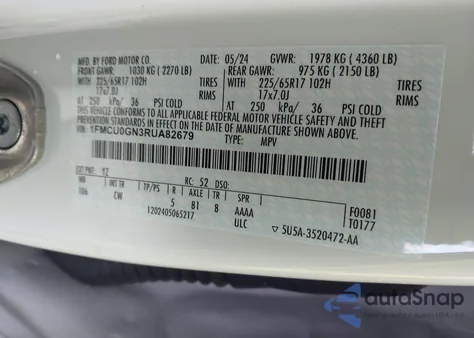 2024 Ford Escape Active z USA, uszkodzony, nr VIN 1FMCU0GN3RUA82679